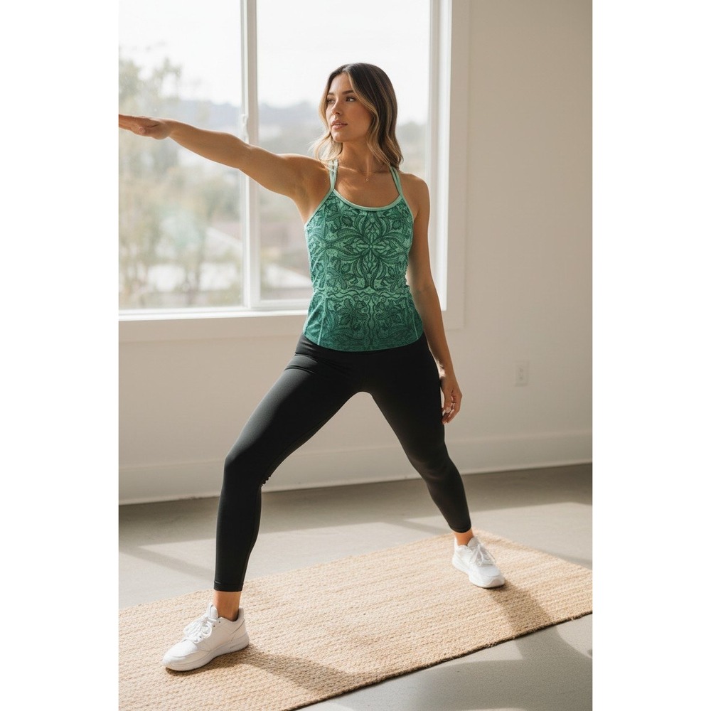 Athleta Printed Harmonious Cami Mint Green Strappy Workout Tank Top yoga small